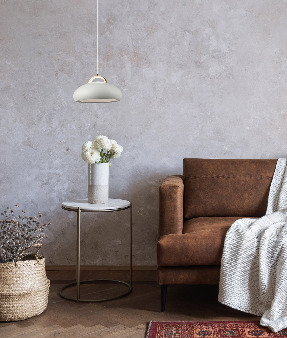Kupol Interior LED Tri-CCT Dome with Brass Highlight Pendant Light - White