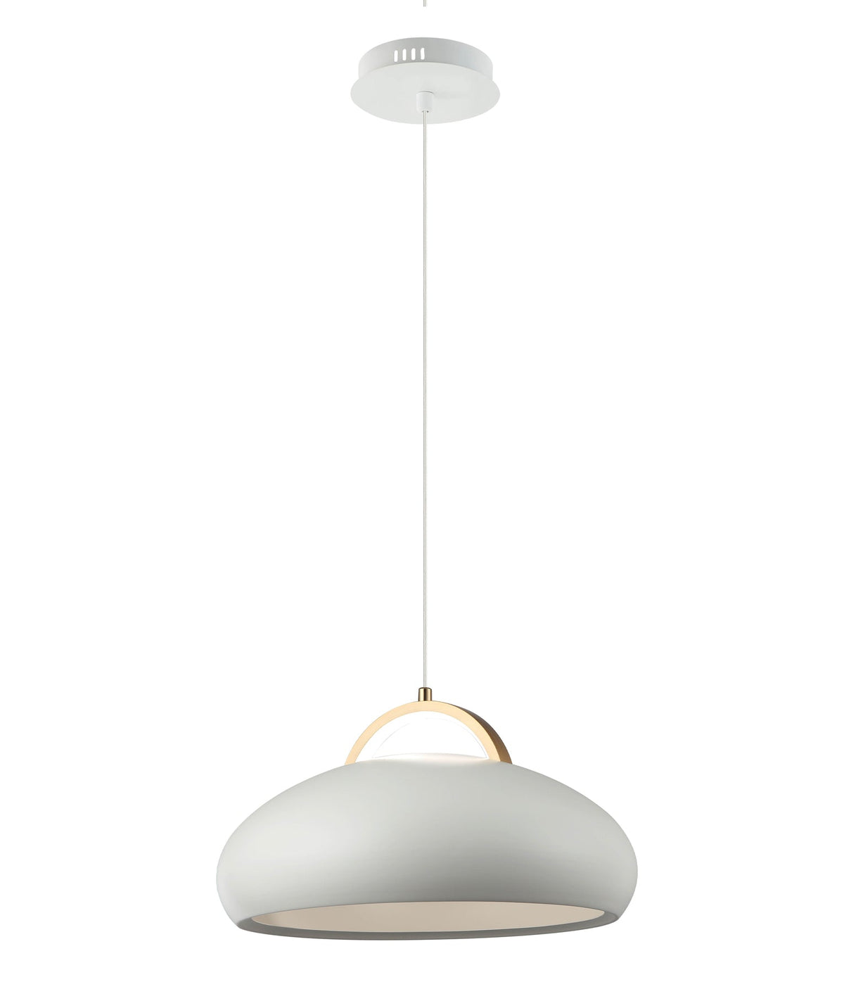 Kupol Interior LED Tri-CCT Dome with Brass Highlight Pendant Light - White
