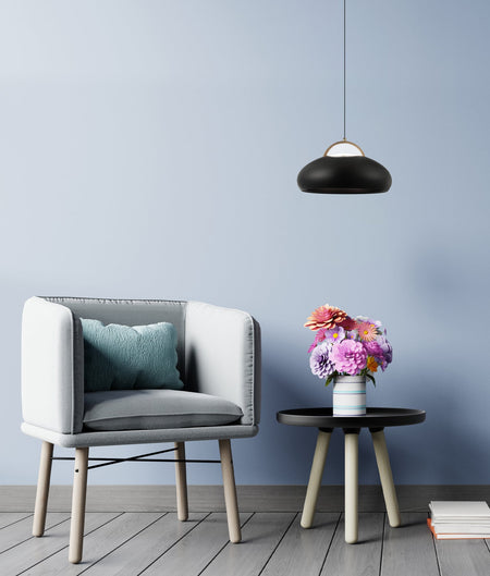 Kupol Interior LED Tri-CCT Dome with Brass Highlight Pendant Light - Black
