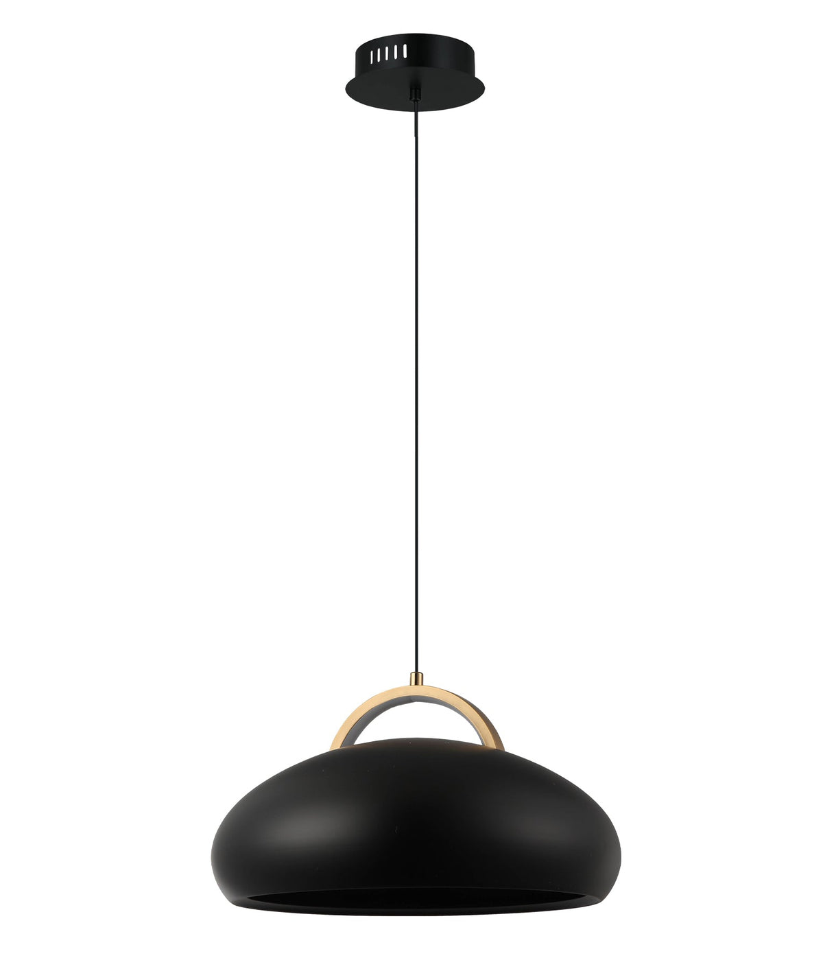 Kupol Interior LED Tri-CCT Dome with Brass Highlight Pendant Light - Black