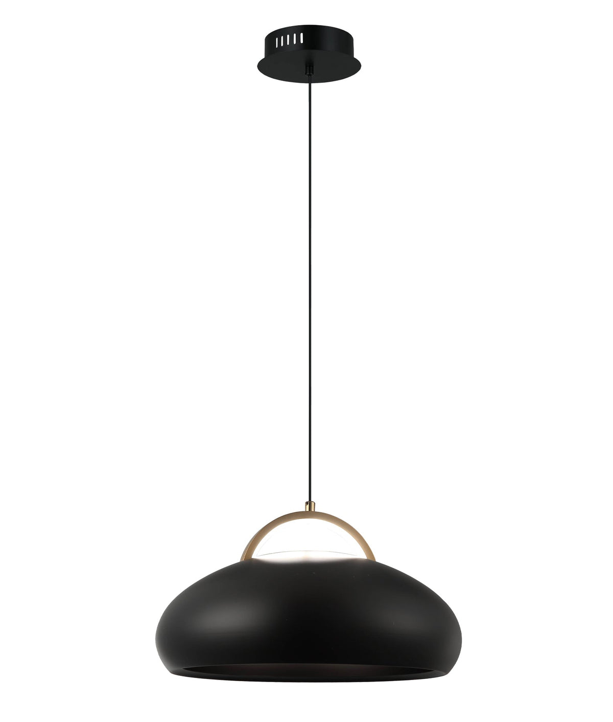 Kupol Interior LED Tri-CCT Dome with Brass Highlight Pendant Light - Black