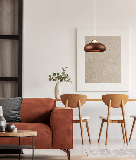 Kupol Interior LED Tri-CCT Dome with Brass Highlight Pendant Light - Coffee