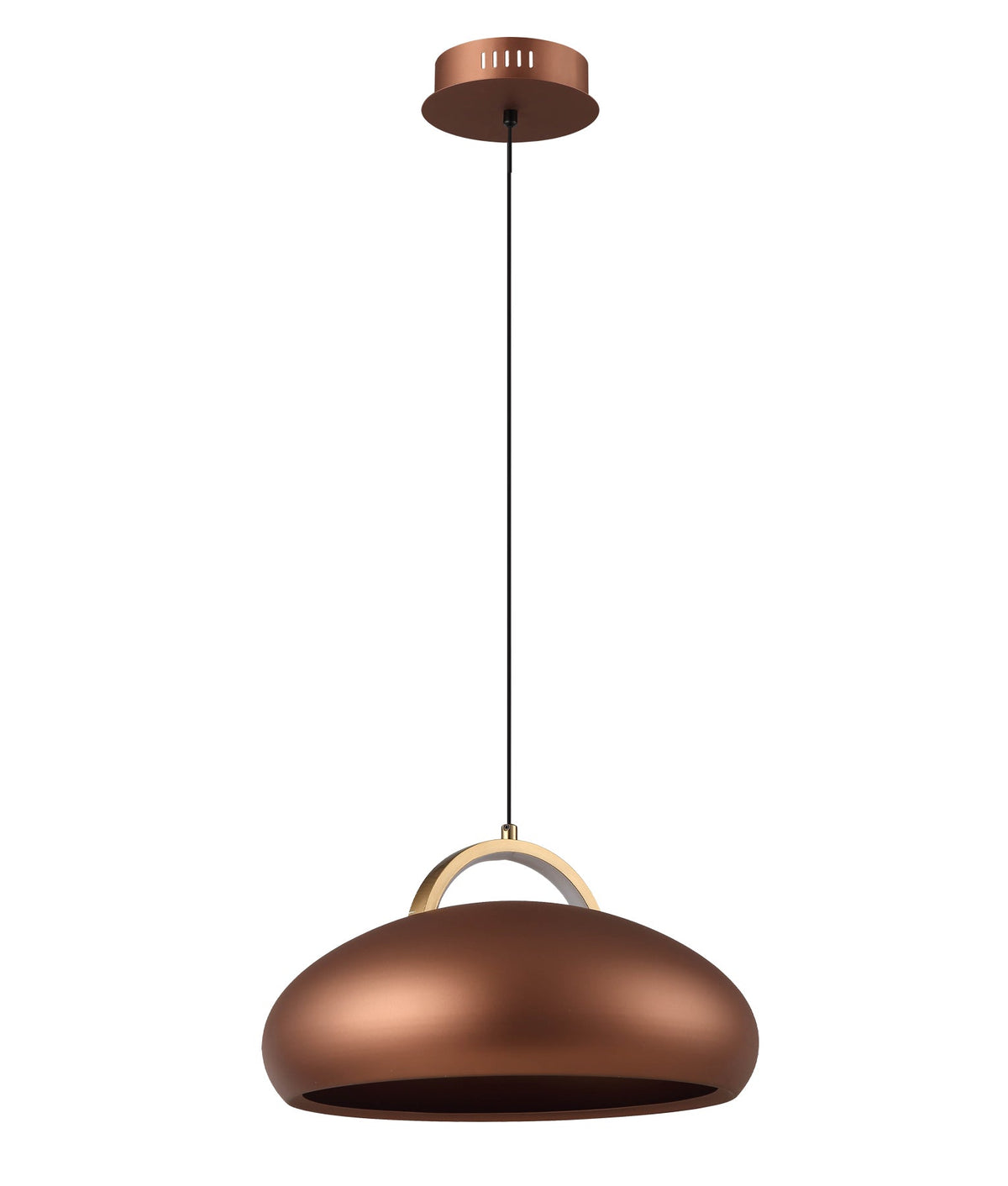 Kupol Interior LED Tri-CCT Dome with Brass Highlight Pendant Light - Coffee