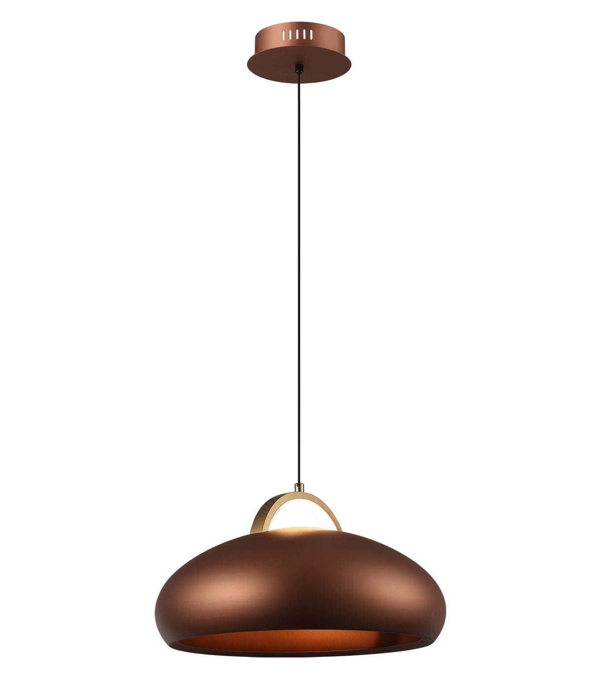 Kupol Interior LED Tri-CCT Dome with Brass Highlight Pendant Light - Coffee