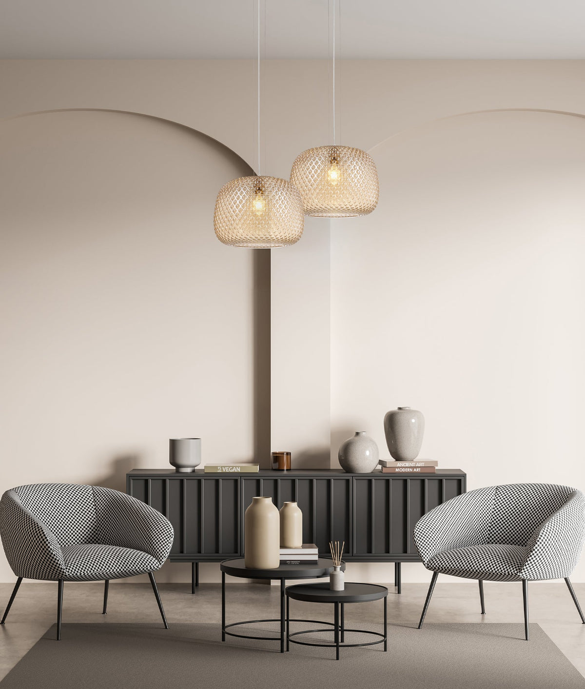 Labu Interior Dome Glass with Segments Pendant Light - Amber