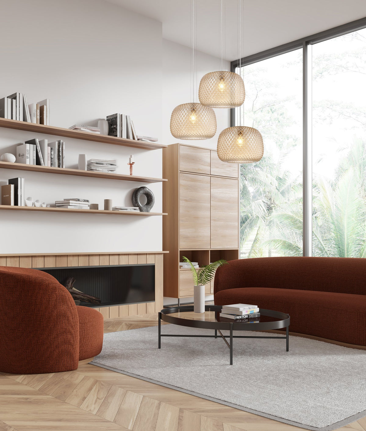 Labu Interior Dome Glass with Segments Pendant Light - Amber