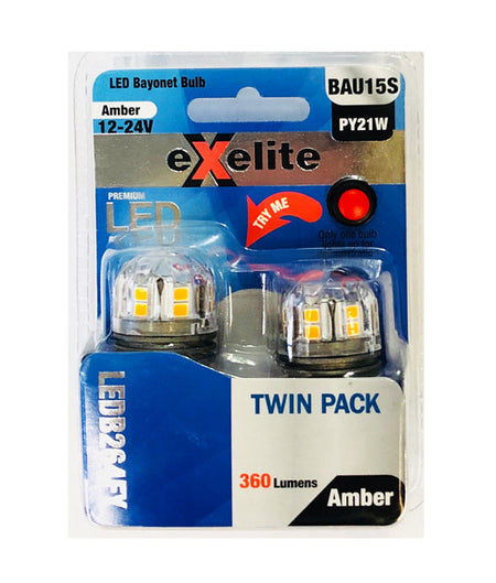 Exelite LED Bayonet Auto Globe (2pcs Pack) - Bayonet BAU15S Amber