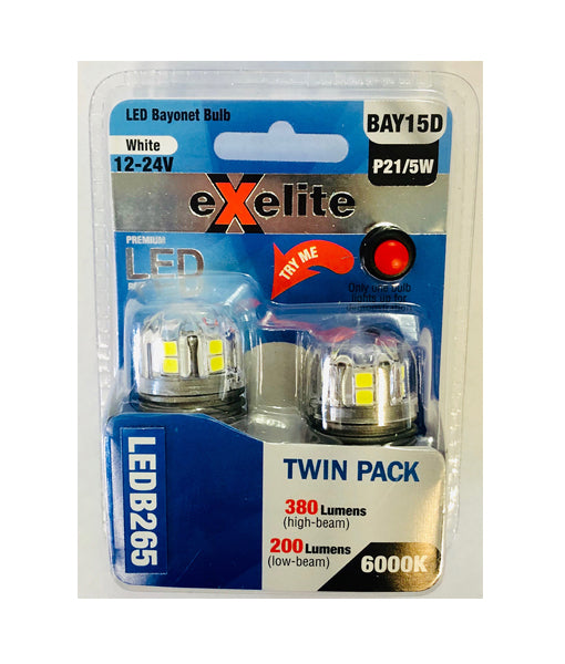 Exelite LED Bayonet Auto Globe (2pcs Pack) - Bayonet BAY15SD 6000K