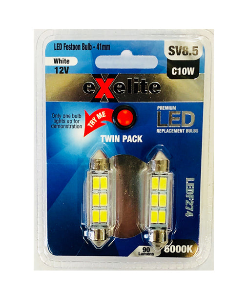 Exelite LED Festoon Auto Globe (2pcs Pack) - SV8.5 T11 6000K 41mm