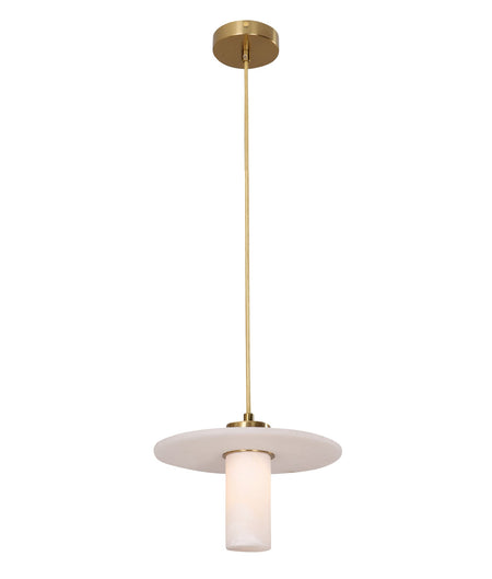 Lucerna Interior Cylinder Round Hat Alabaster Shade Brass Highlight Pendant Light