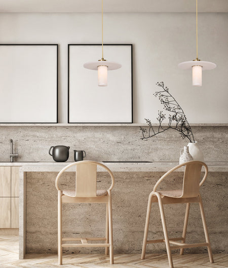 Lucerna Interior Cylinder Round Hat Alabaster Shade Brass Highlight Pendant Light