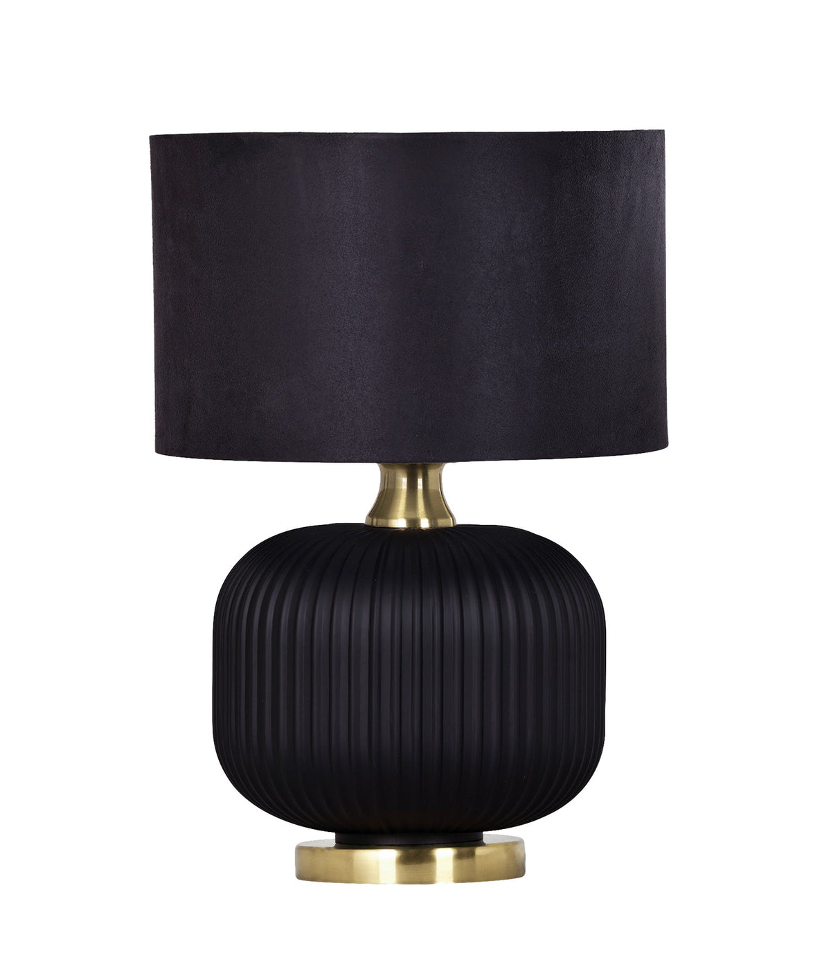 Lusso Interior Black Drum Shade Ceramic Base with Antique Brass Highlight Table Lamp - Black Base
