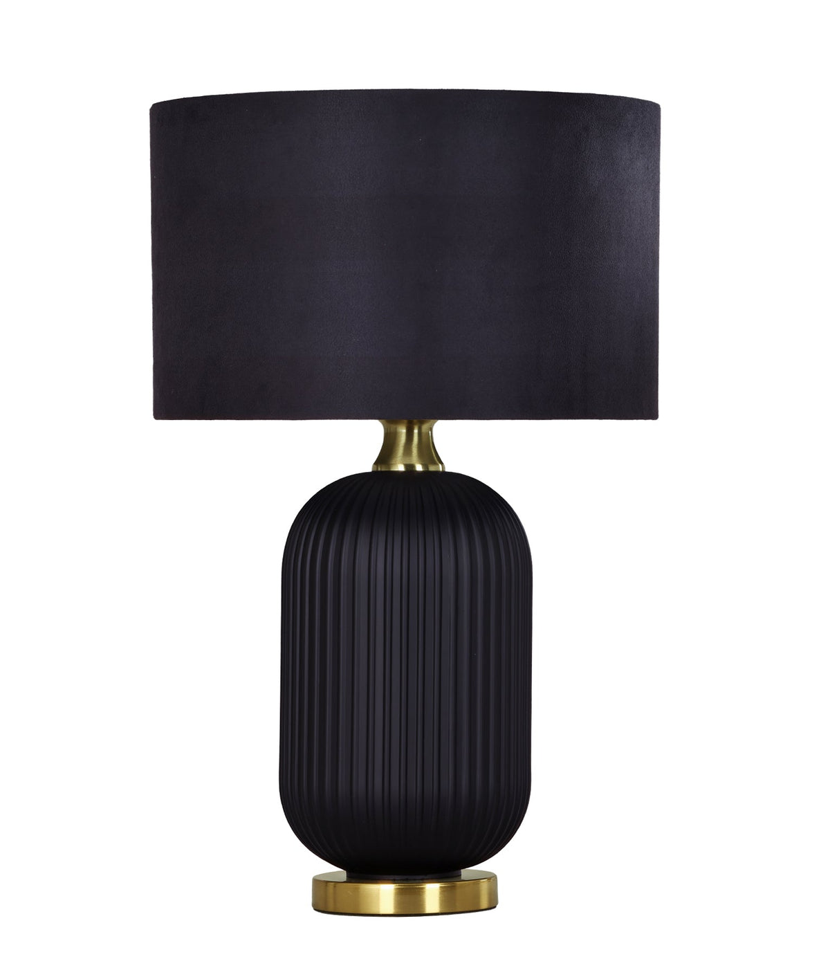 Lusso Interior Black Drum Shade Ceramic Base with Antique Brass Highlight Table Lamp - Large Black Base