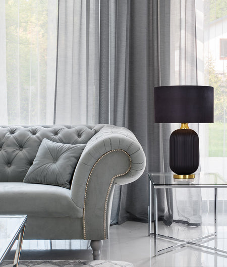 Lusso Interior Black Drum Shade Ceramic Base with Antique Brass Highlight Table Lamp - Large Black Base