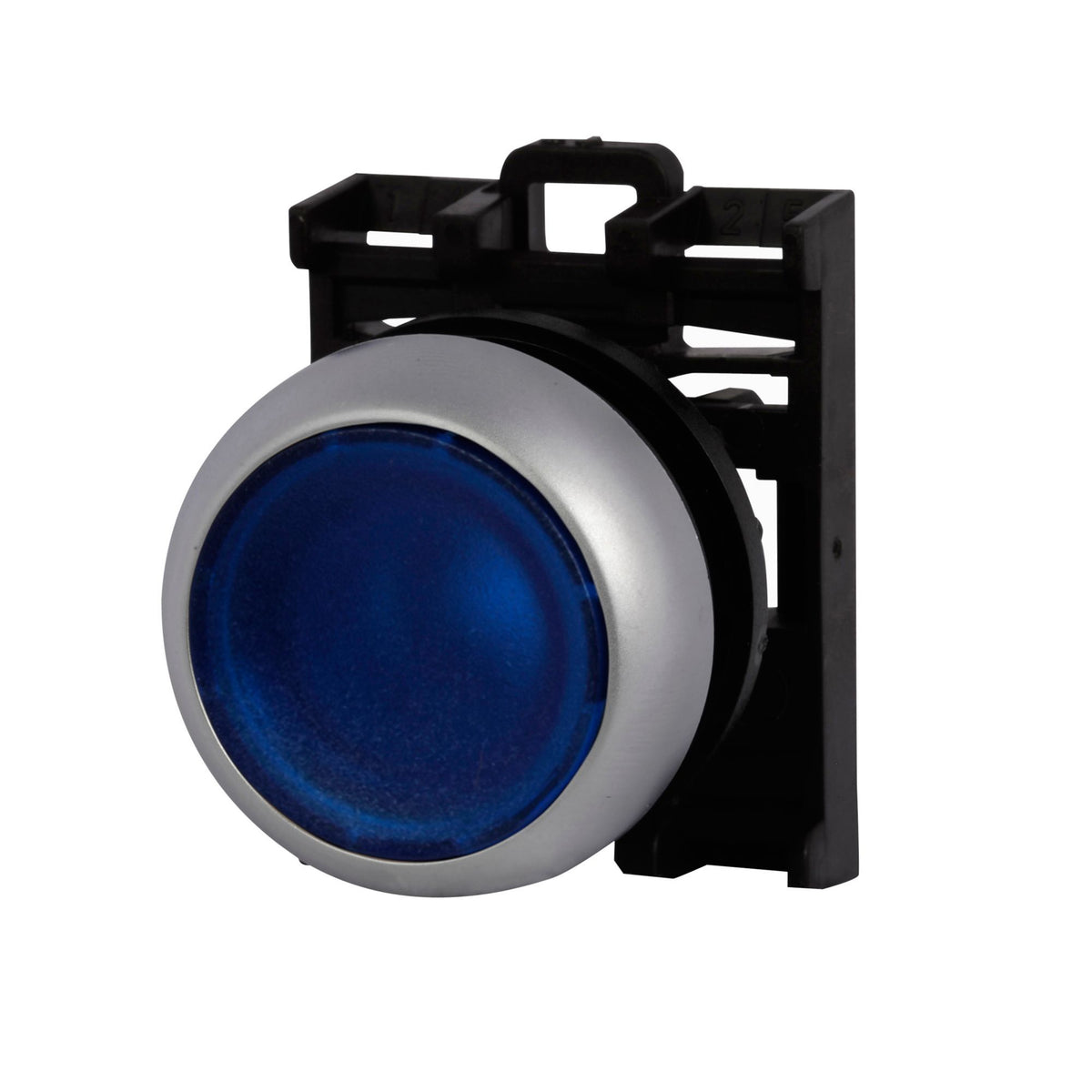 Flush Illuminated Push Button Spring Return Blue - left view