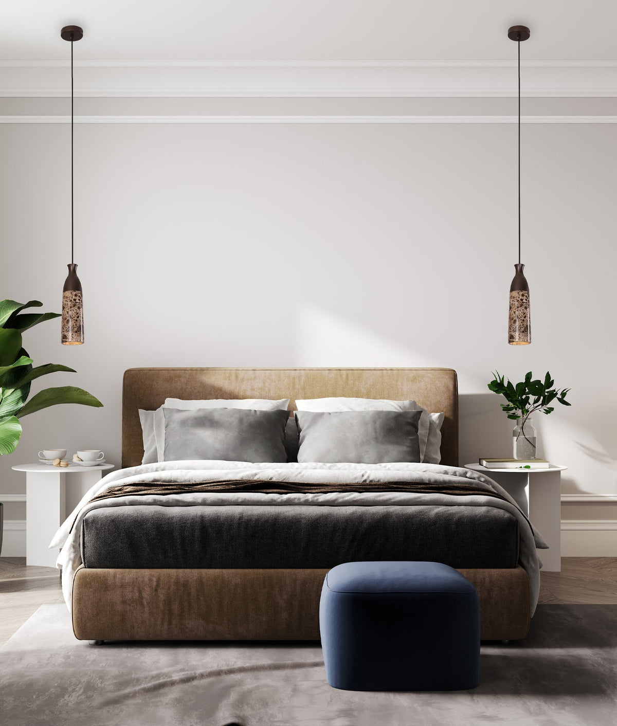 Marmol Interior Marble Cylinder Pendant Light - Brown Marble