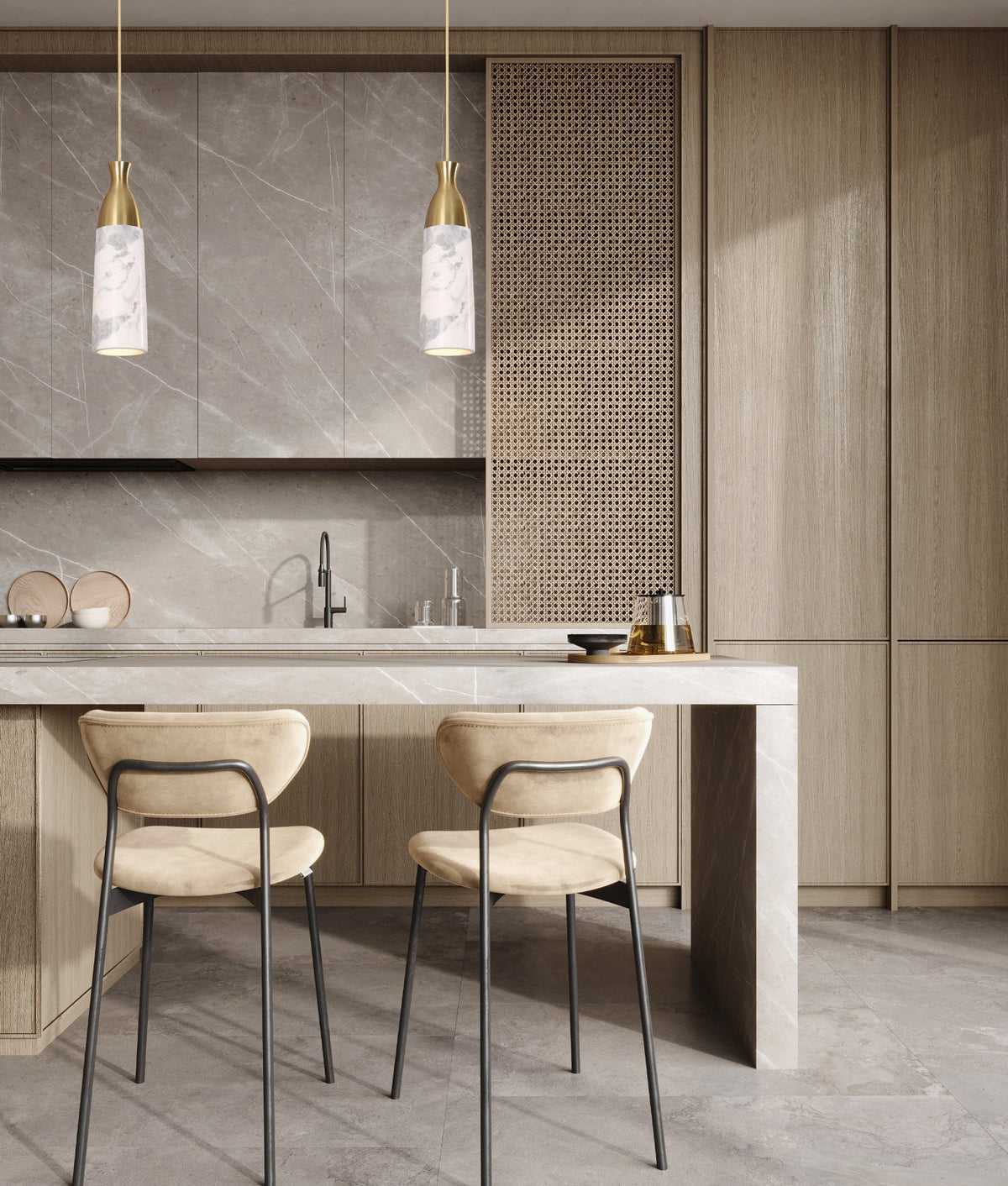 Marmol Interior Marble Cylinder Pendant Light - White Marble