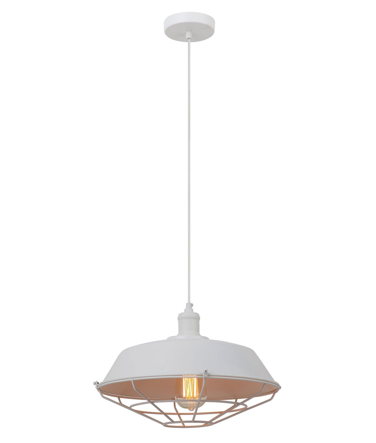 Matrix Industrial Iron Dome & Cage Pendant Light - White