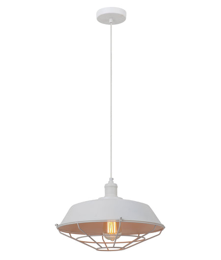 Matrix Industrial Iron Dome & Cage Pendant Light - White