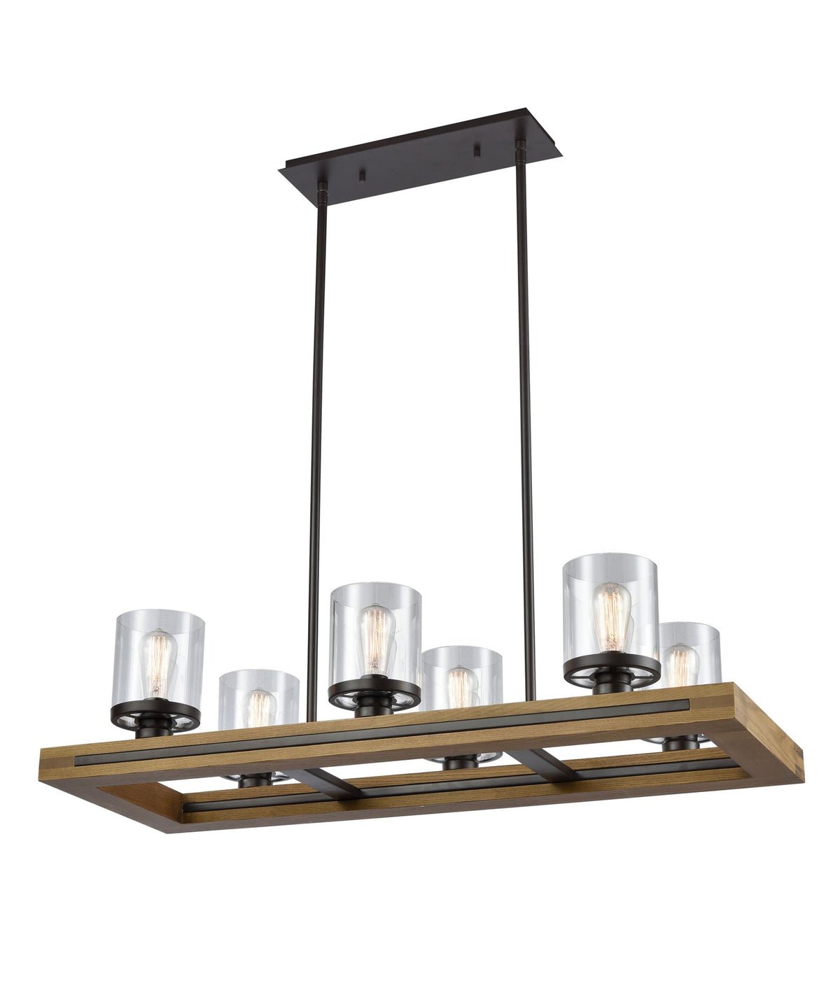 Meti Medieval Rustic Rectangular Warm Chestnut Wood Frame Pendant Light