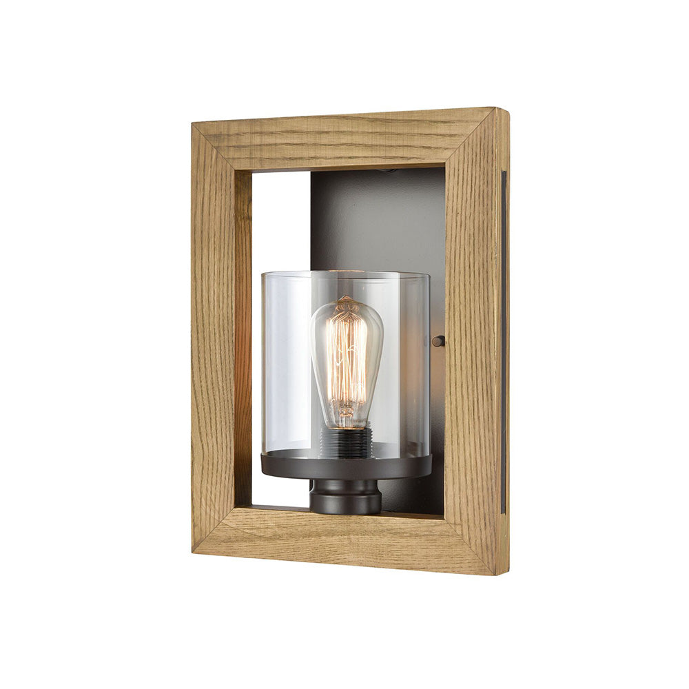 Timber Wall Light Warm Chestnut Wood Frame Clear Glass – DZ ELECTRICAL ...
