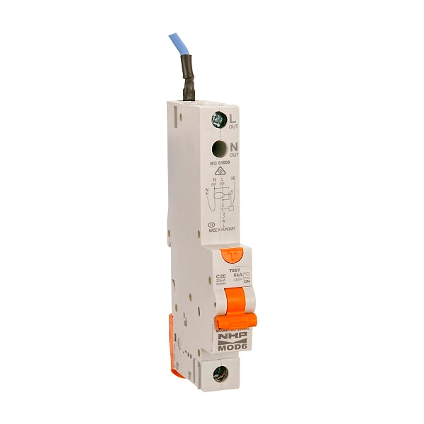 NHP MOD6 Residual Current Device - Long body w/ Overcurrent 6kA 20A 1P ...