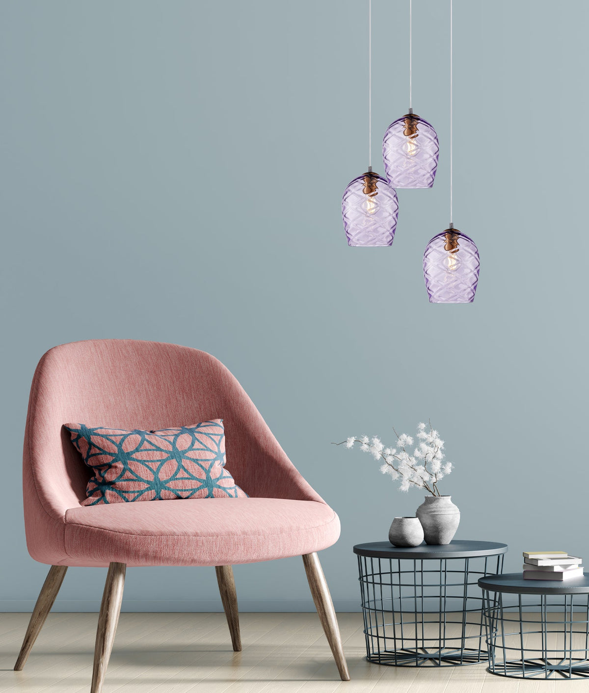 Neta Interior Wine Glass Shade Segmented Pendant Light - Purple