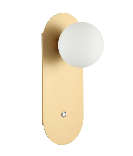 Ovalis Interior Round Opal Diffuser Oblong Base with Switch Wall Light - Gold