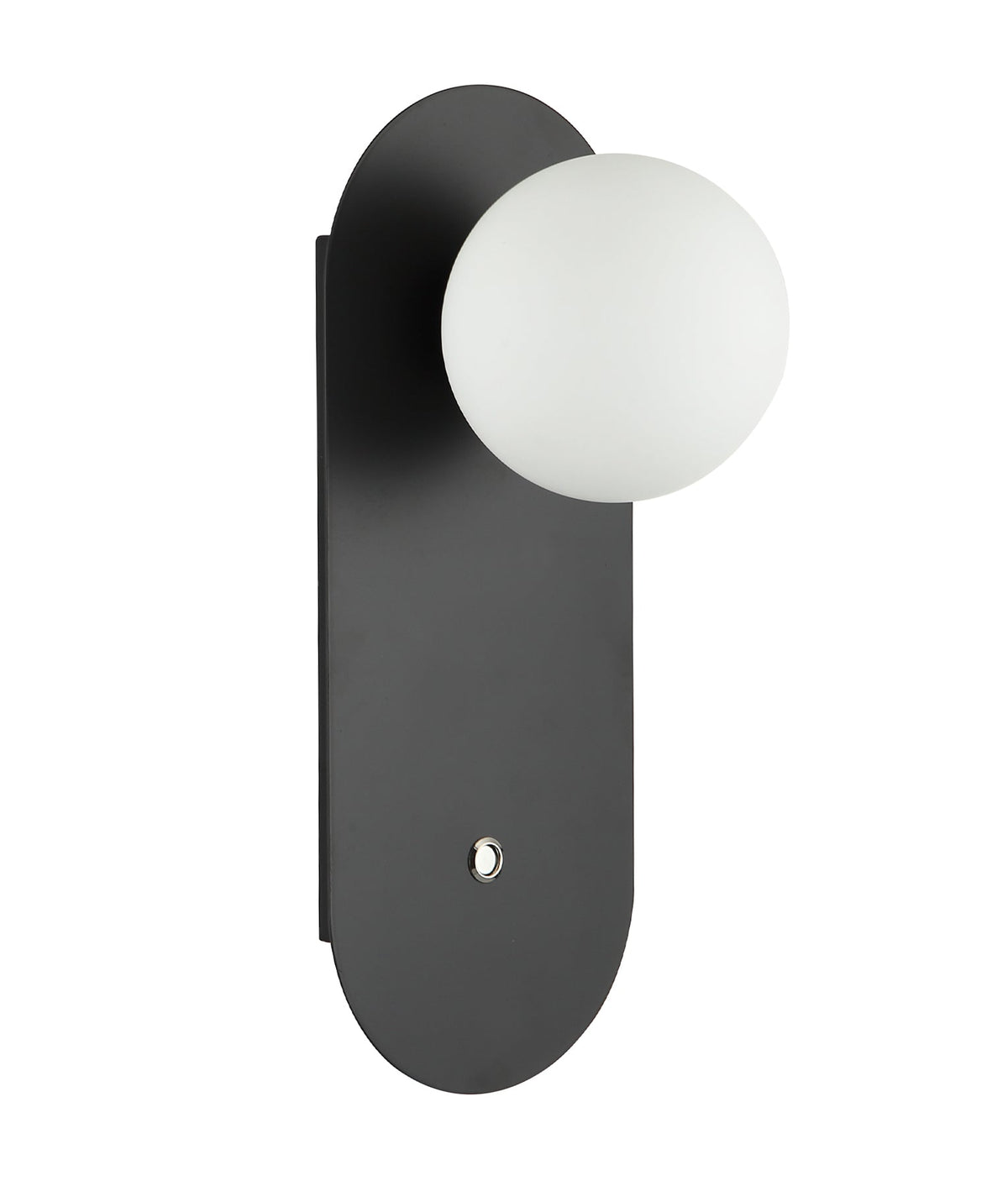 Ovalis Interior Round Opal Diffuser Oblong Base with Switch Wall Light - Black