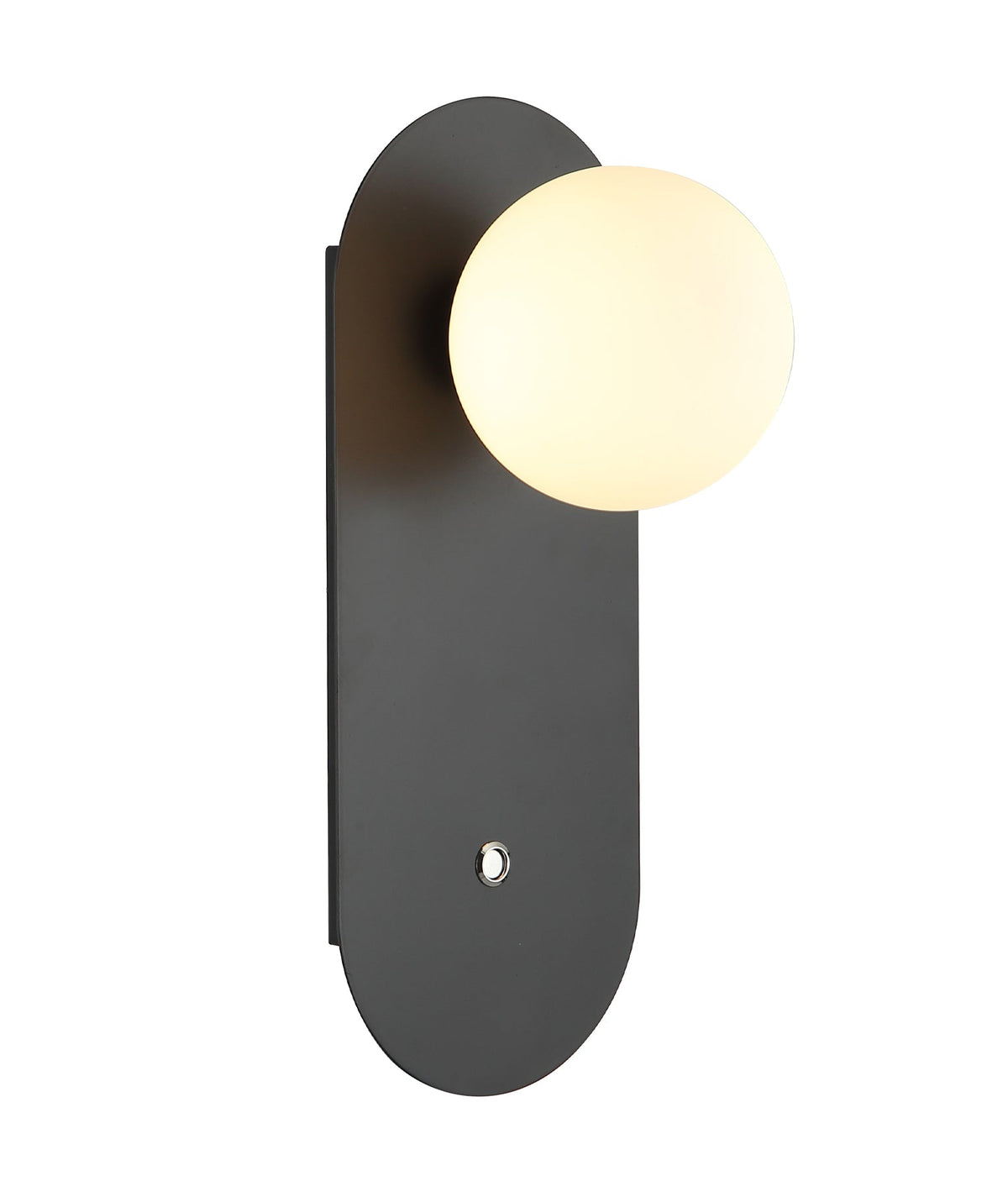 Ovalis Interior Round Opal Diffuser Oblong Base with Switch Wall Light - Black