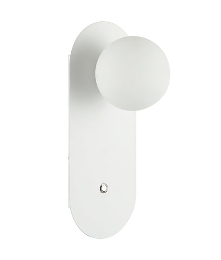 Ovalis Interior Round Opal Diffuser Oblong Base with Switch Wall Light - White