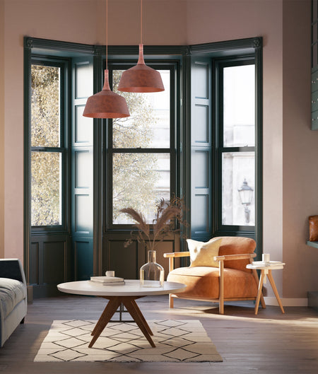 Oxido Interior Rustic Brown with Travertine Highlight Angled Dome Pendant Light - OD400mm