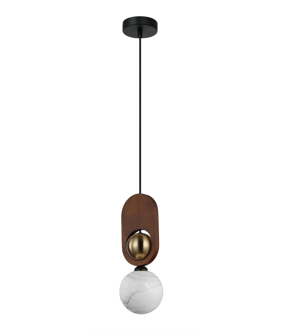 Palta Interior Sandblasted Opal Diffuser with Brass & Wood Highlight Pendant Light - Red Wood