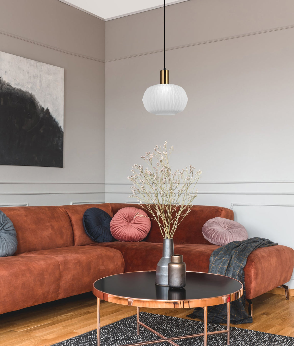 Papel Interior Pleated Opal Opaque / Translucent Dome Glass Pendant Light - Translucent Glass