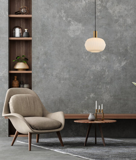 Papel Interior Pleated Opal Opaque / Translucent Dome Glass Pendant Light - Opaque Glass