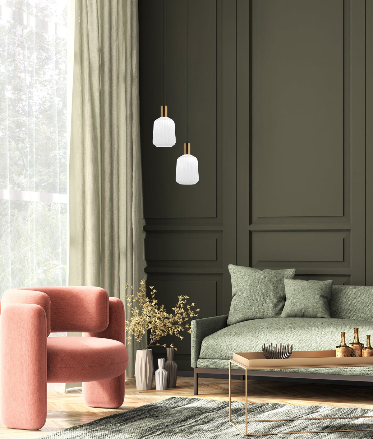 Papel Interior Pleated Opal Opaque / Translucent Jar Glass Pendant Light - Opaque Glass