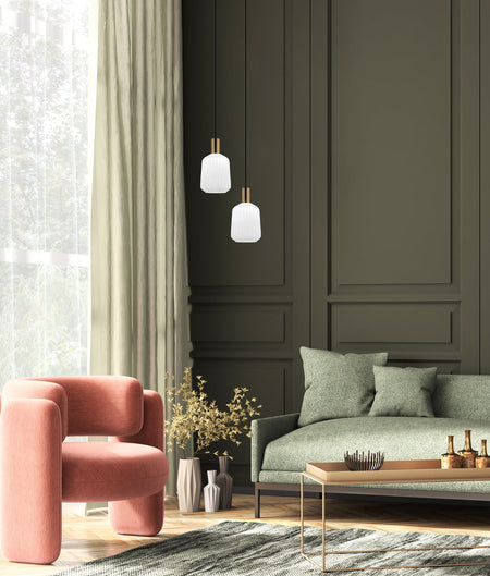 Papel Interior Pleated Opal Opaque / Translucent Jar Glass Pendant Light - Opaque Glass