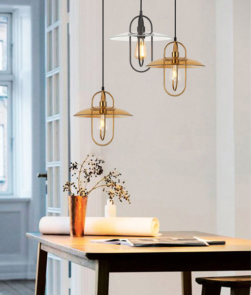 Papillon Interior Oblong Iron with Glass Coolie Pendant Light - Antique Brass