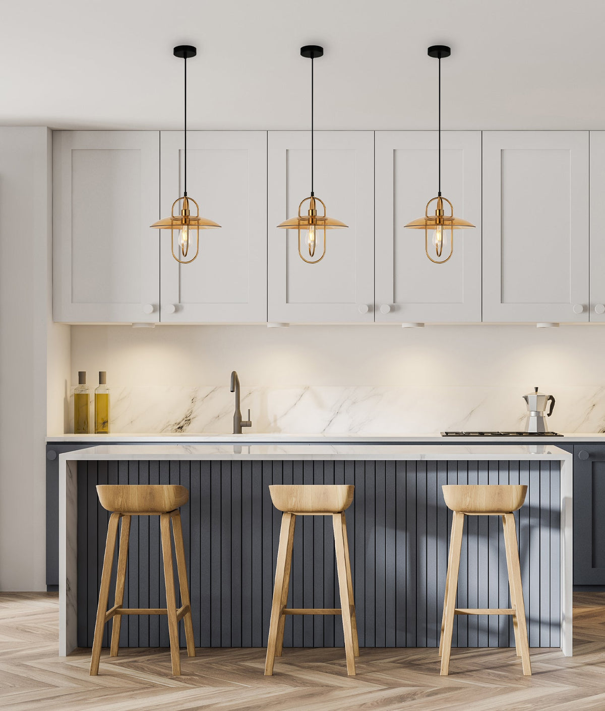 Papillon Interior Oblong Iron with Glass Coolie Pendant Light - Antique Brass