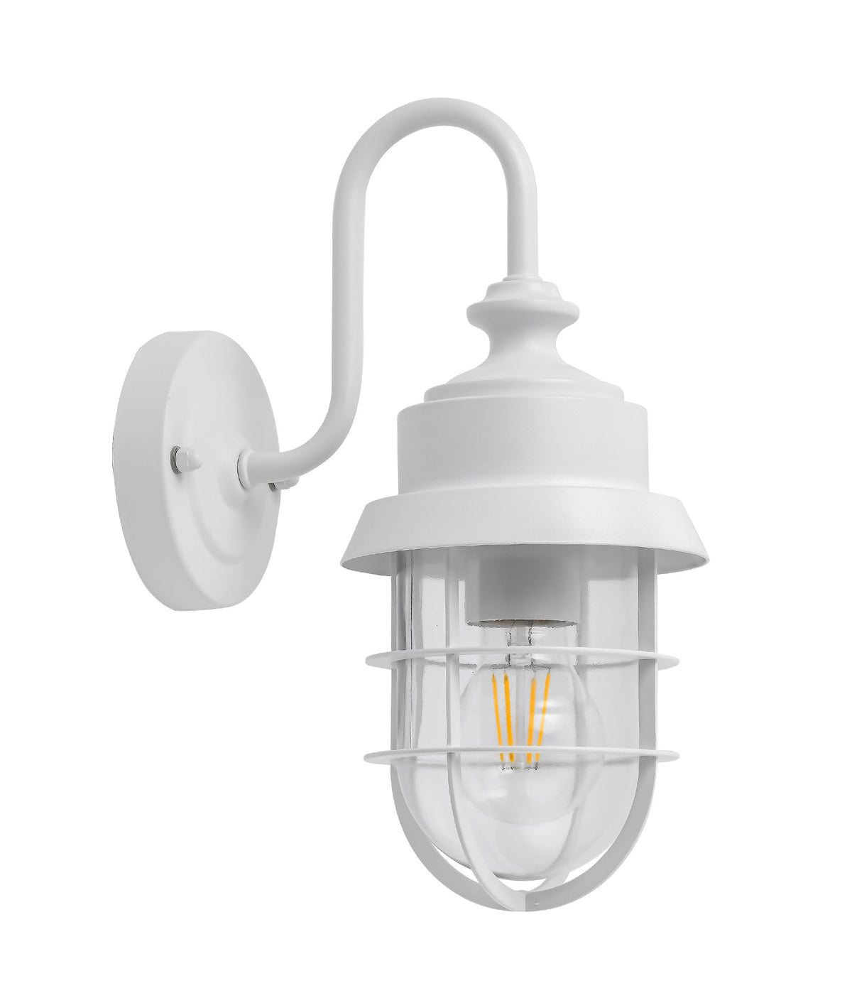 Parol Exterior Cylinder Glass with Cage Wall Light IP44 - Matte White / Aluminium
