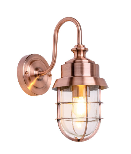 Parol Exterior Cylinder Glass with Cage Wall Light IP44 - Electroplated Copper / SS304