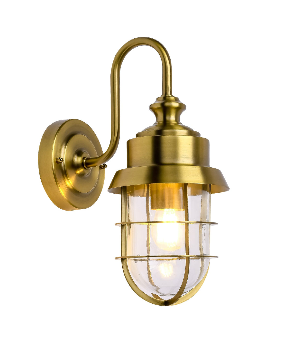 Parol Exterior Cylinder Glass with Cage Wall Light IP44 - Electroplated Brass / SS304