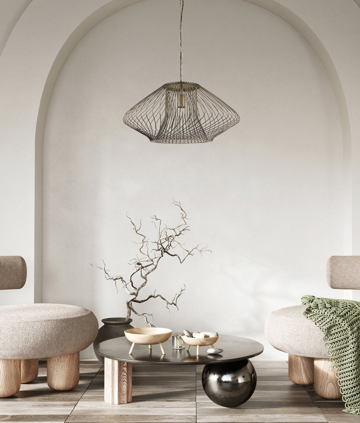 Parrilla Interior Oval Cage Iron Pendant Light OD600mm - Imitation Antique Brass