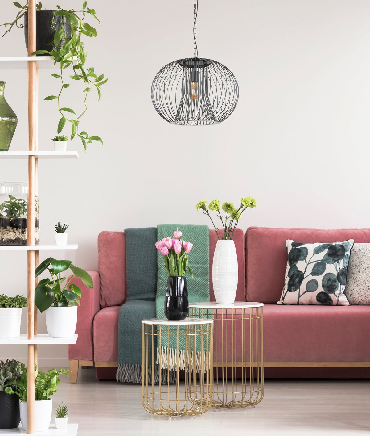 Parrilla Interior Round Cage Iron Pendant Light - Matte Black