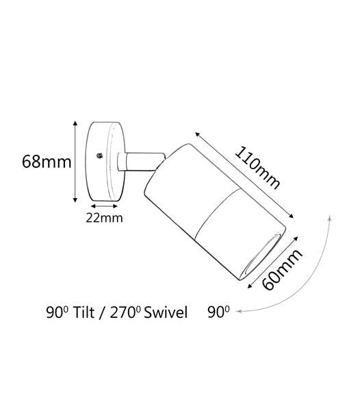 GU10 Exterior Wall Pillar Spot Light (316 Stainless Steel) IP65 - Single Adjustable