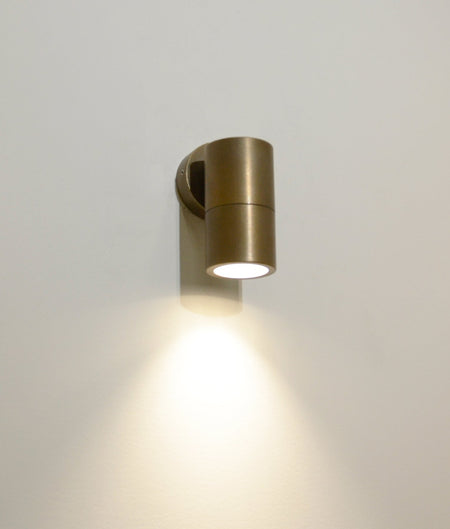 GU10 Exterior Wall Pillar Spot Light (Aged Brass) IP65 - Single Fixed