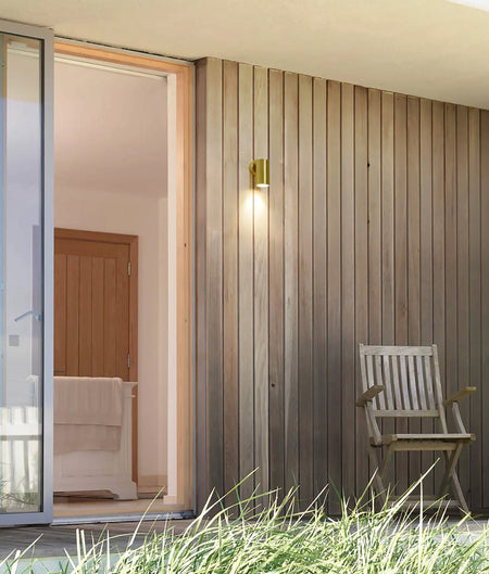 GU10 Exterior Wall Pillar Spot Light (Solid Polished Brass) IP65 - Single Fixed