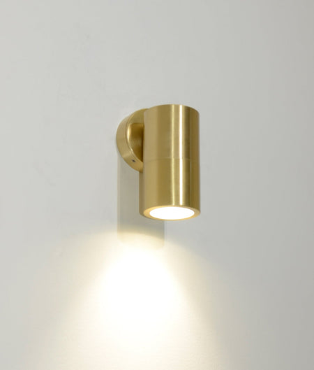 GU10 Exterior Wall Pillar Spot Light (Solid Polished Brass) IP65 - Single Fixed