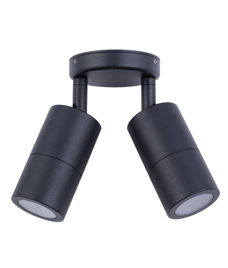 GU10 Exterior Wall Pillar Spot Light (Black Aluminium) IP65 - Double Adjustable