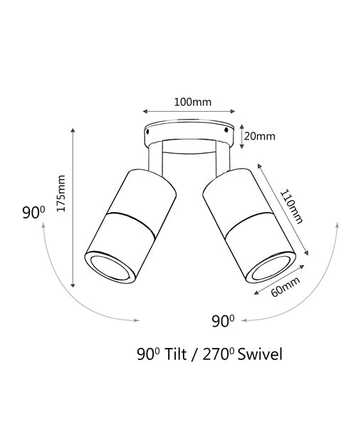 GU10 Exterior Wall Pillar Spot Light (Copper) IP65 - Single Adjustable